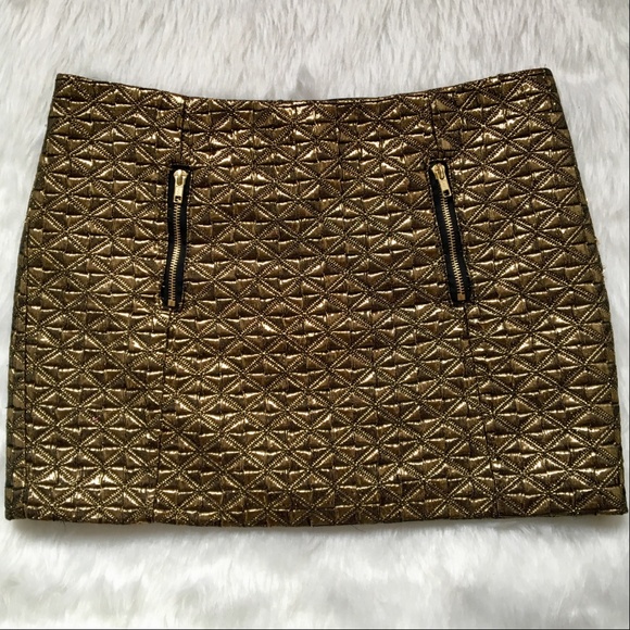 Topshop Black Gold Metallic Skirt Size 8 - Picture 2 of 7